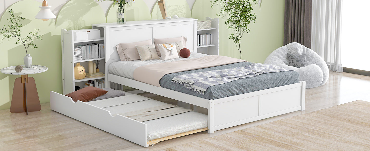 White twin bed frame with pullout trundle