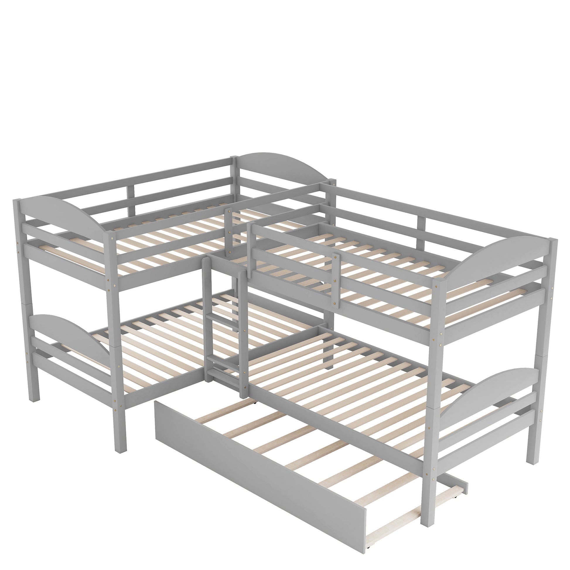 Gray Lshaped bunk bed with pullout trundle for childrens room