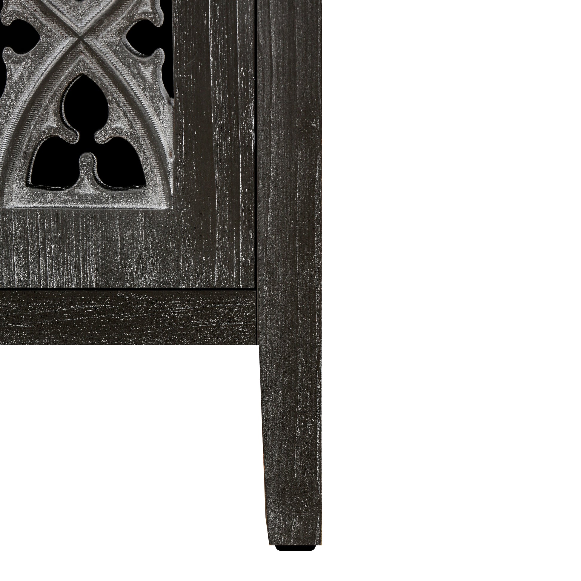 Dark wood cabinet with gothic overlay detail