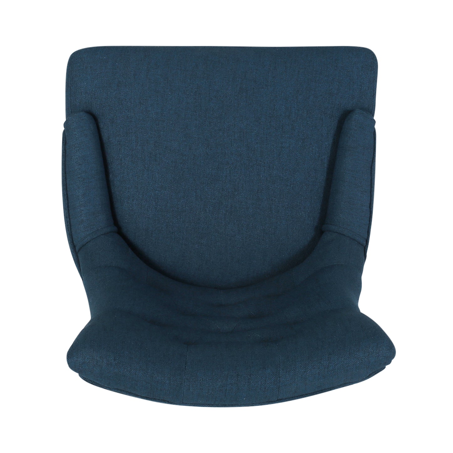 Top view of a textured navy blue fabric accent chair with rounded arms