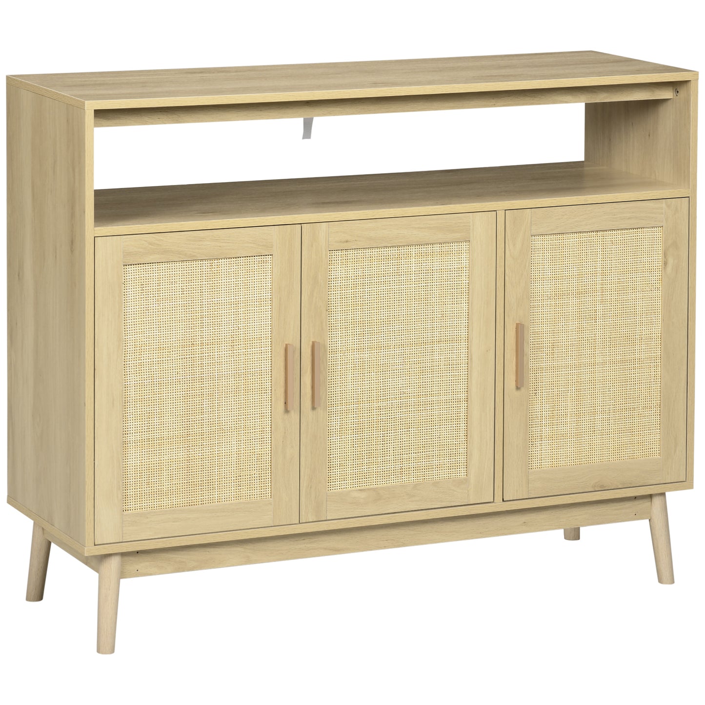 Light oak sideboard with caneinlaid doors and tapered legs