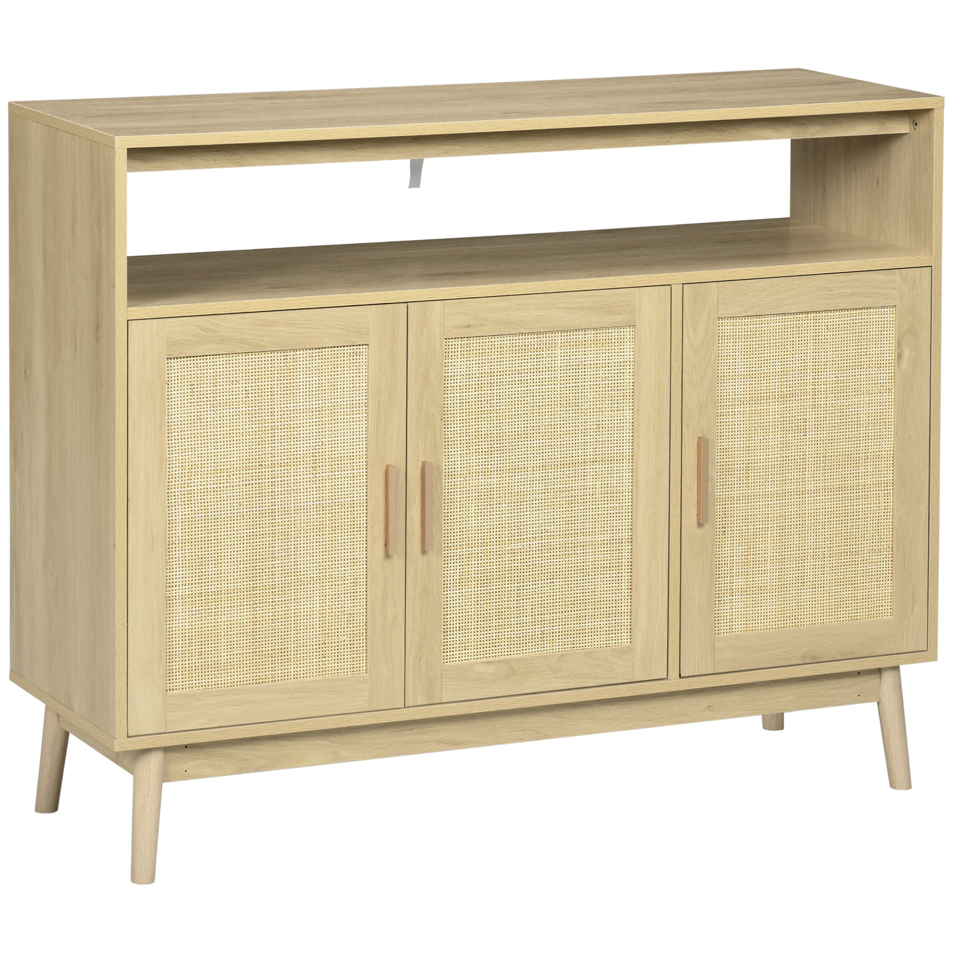 Light oak sideboard with caneinlaid doors and tapered legs