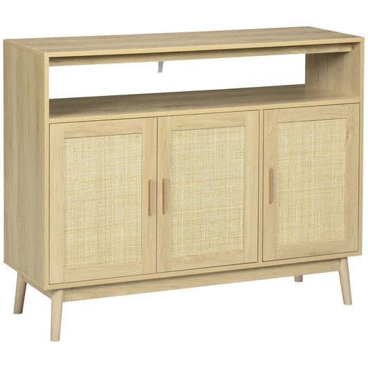 Light oak sideboard with caneinlaid doors and tapered legs
