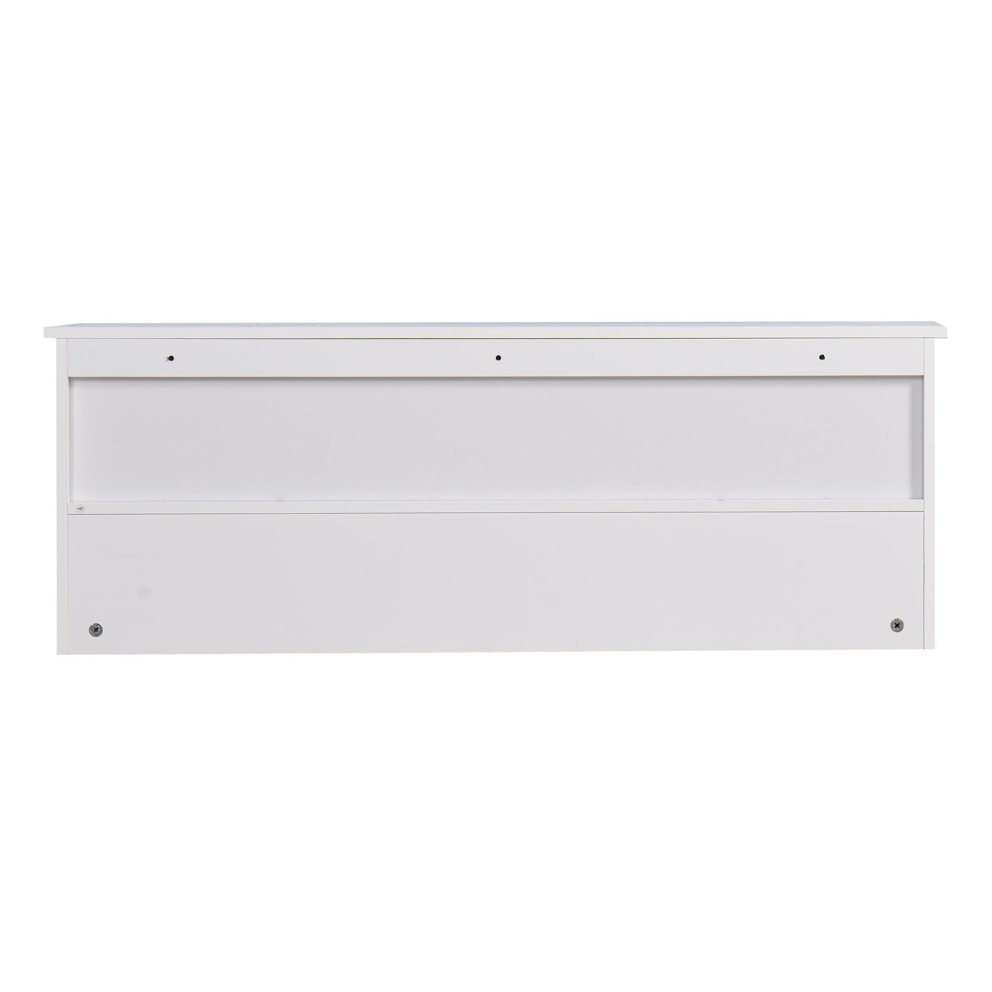 White metal wall cabinet with two shelf levels for home storage