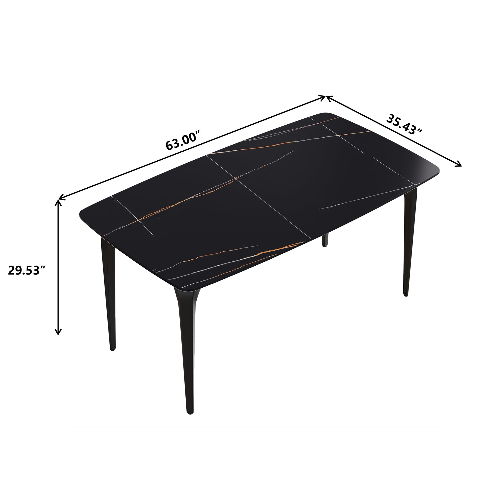 Black sintered stone dining table with subtle gold veining