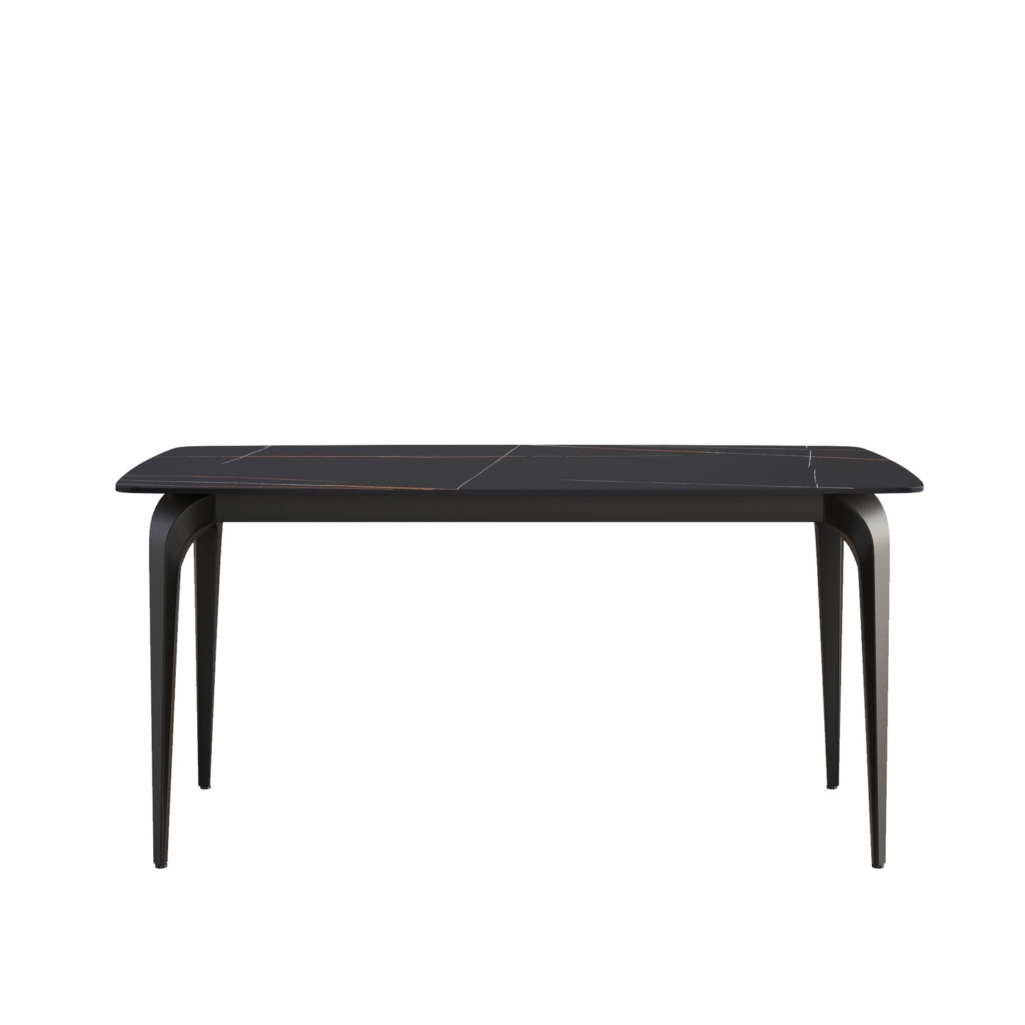 Modern black dining table with marbleeffect ceramic top and elegant curved legs
