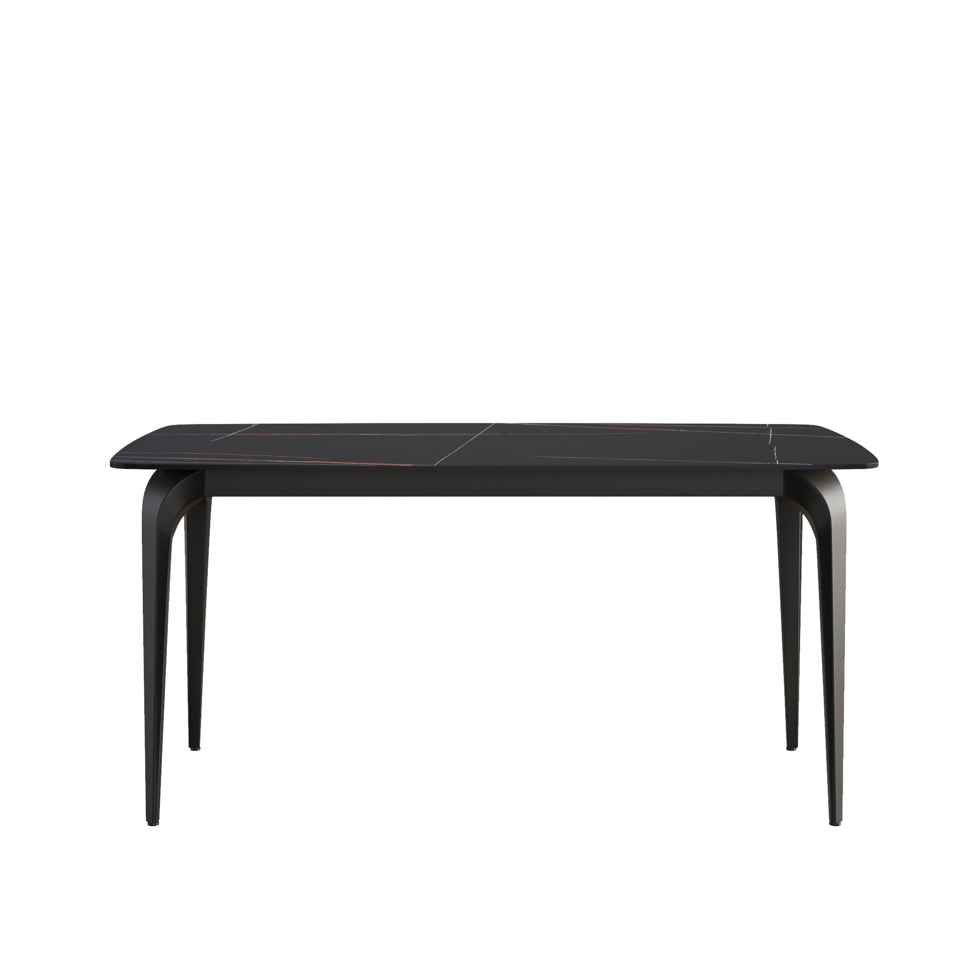 Modern black dining table with marbleeffect ceramic top and elegant curved legs