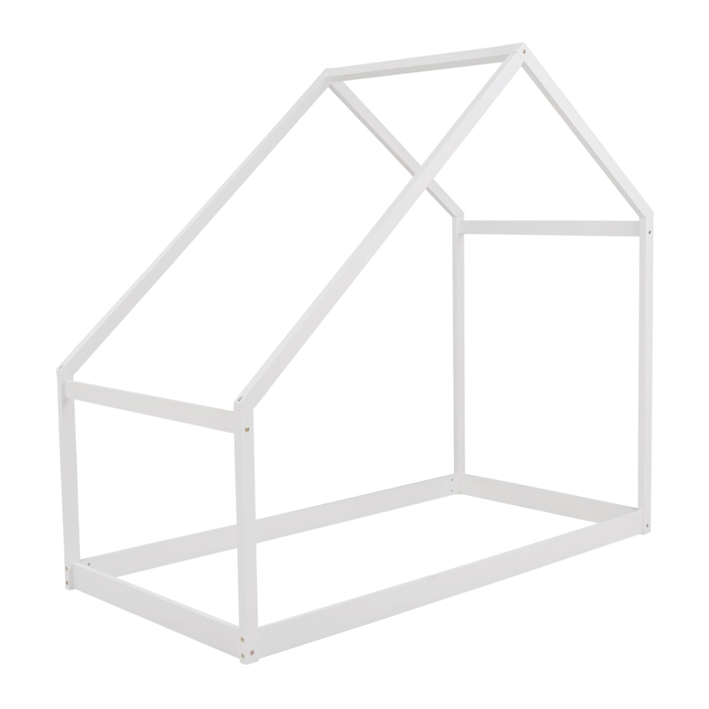 White wooden Montessori bed frame with house shape