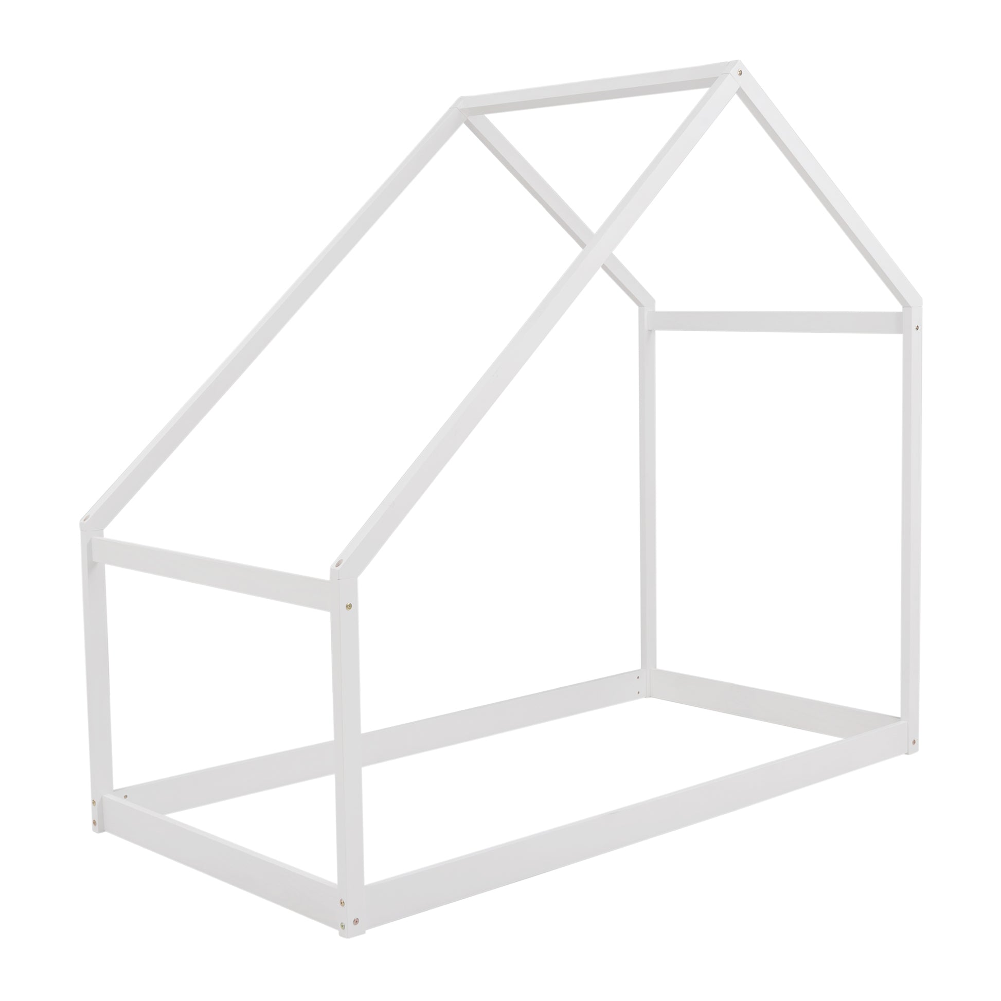 White wooden Montessori bed frame with house shape