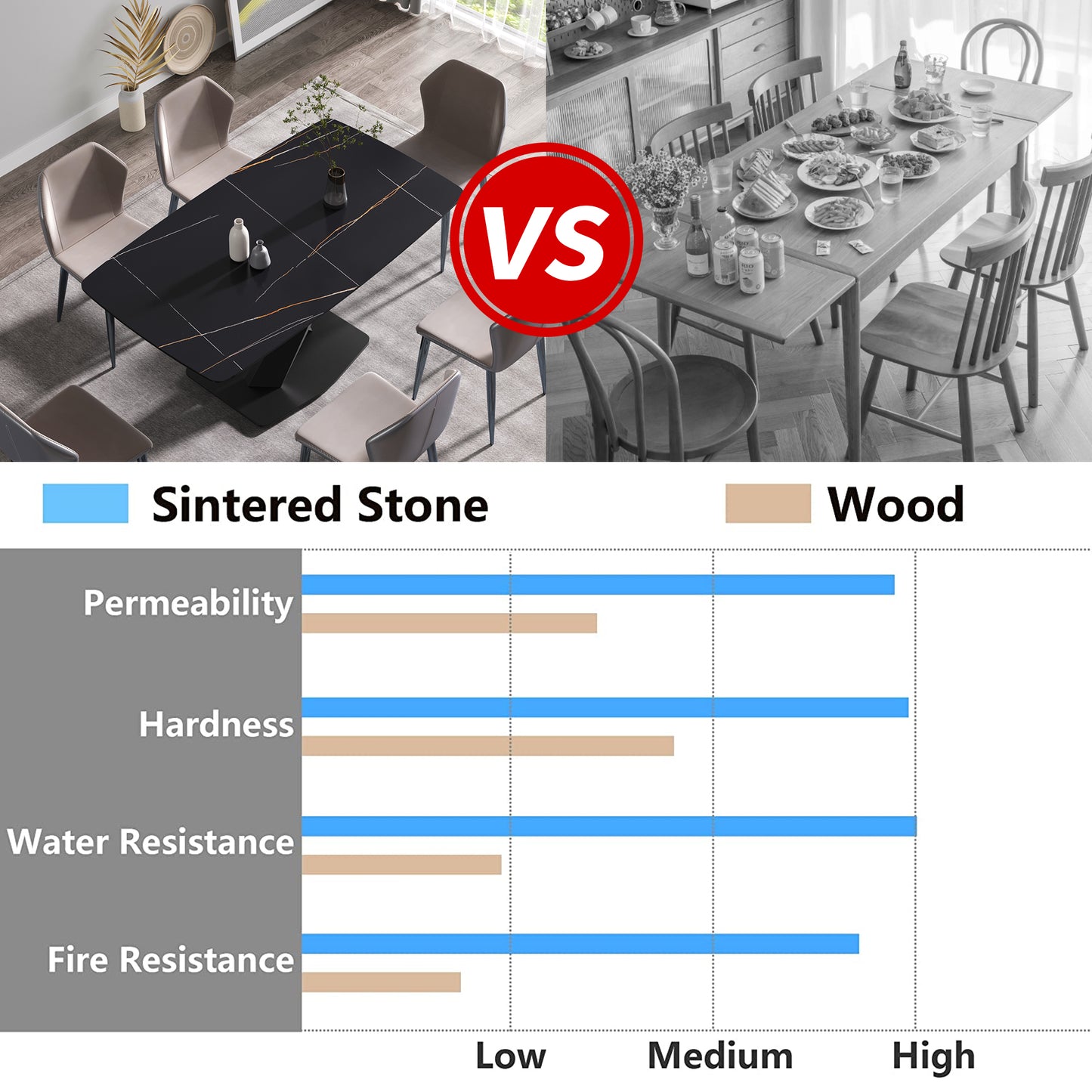 Modern black sintered stone dining table with gold veining and grey chairs