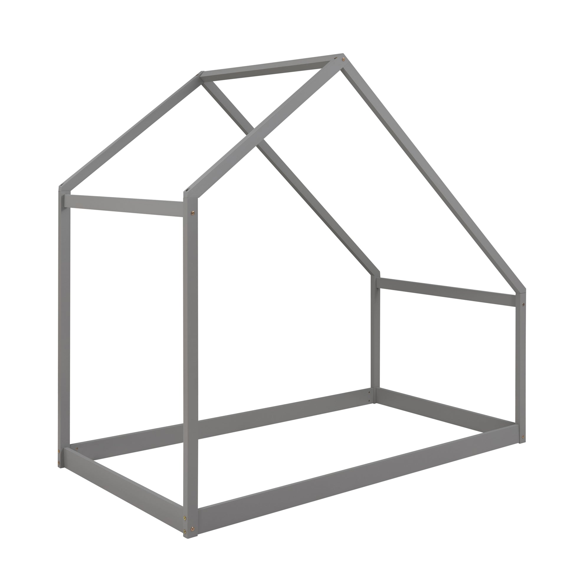 Gray wooden house bed frame with roof structure