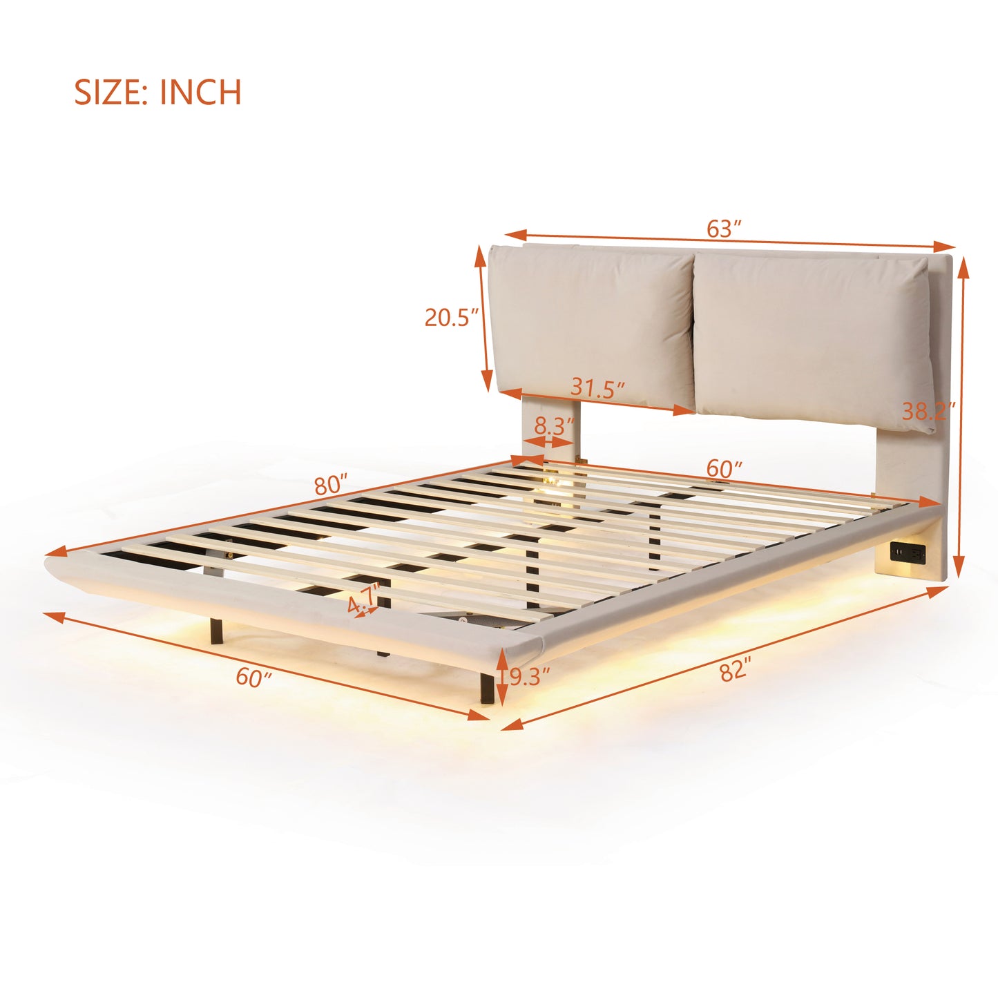 Modern upholstered bed frame with integrated LED lighting and builtin USB charging ports
