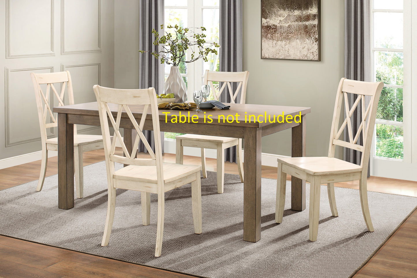 Cream dining chair with Xback detail and wood legs