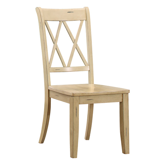 Cream distressed wooden dining chair with Xback design