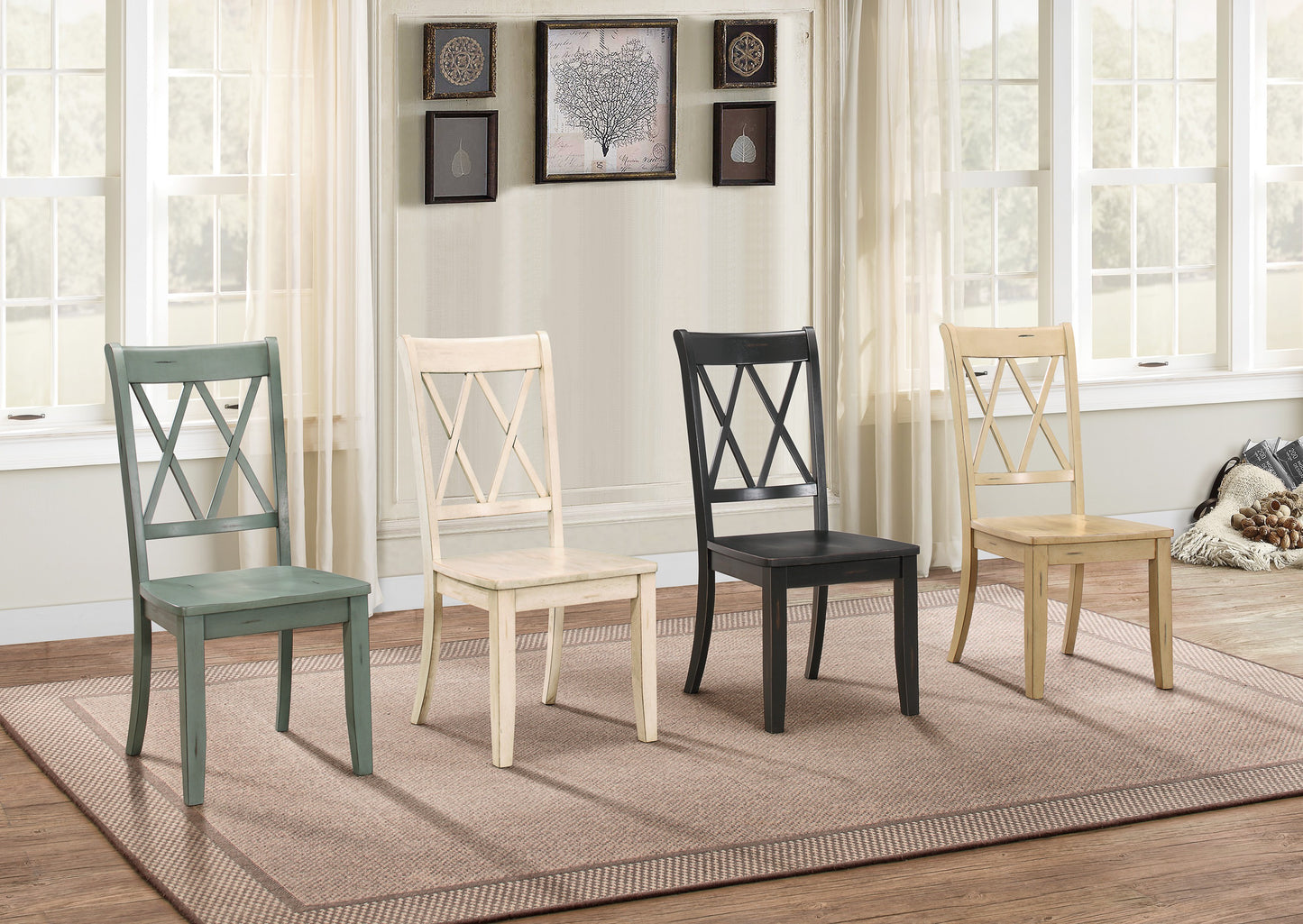 Green wooden dining chair with Xback