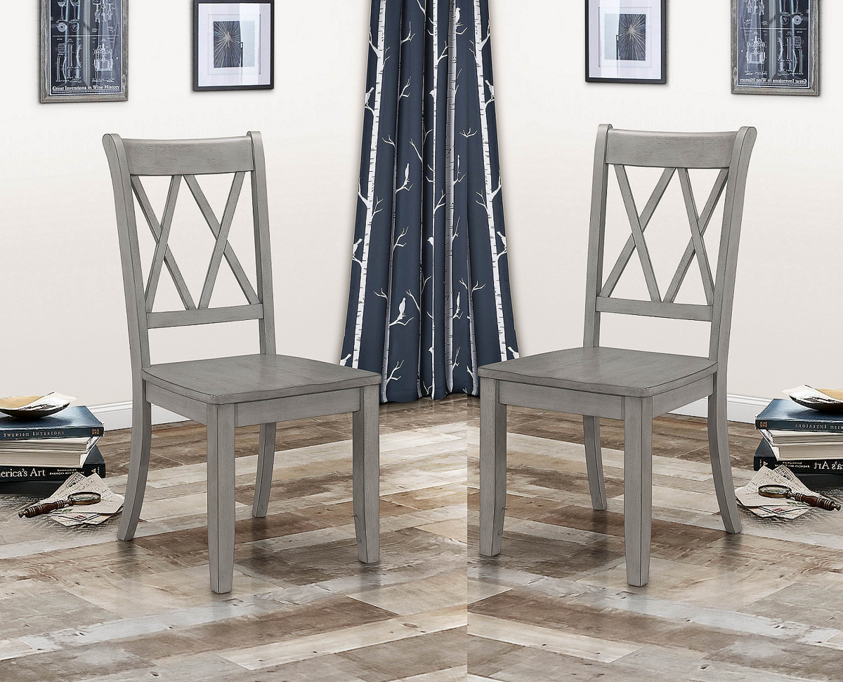 Rustic gray wooden dining chair with Xback design