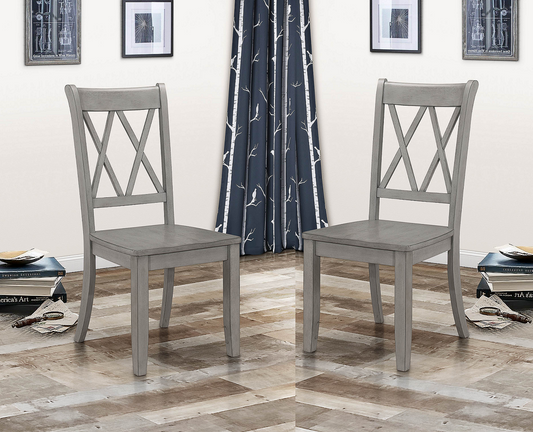 Rustic gray wooden dining chair with Xback design