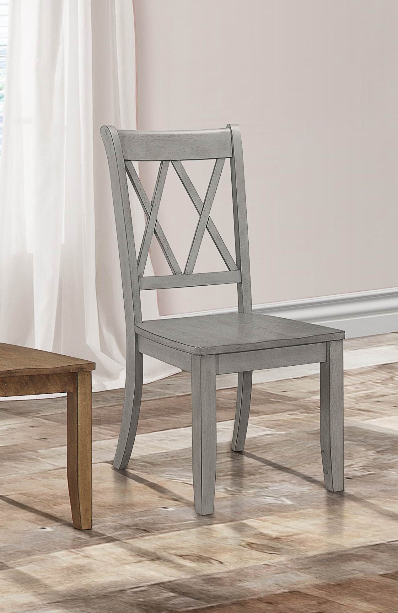 Rustic grey wooden dining chair with Xback design