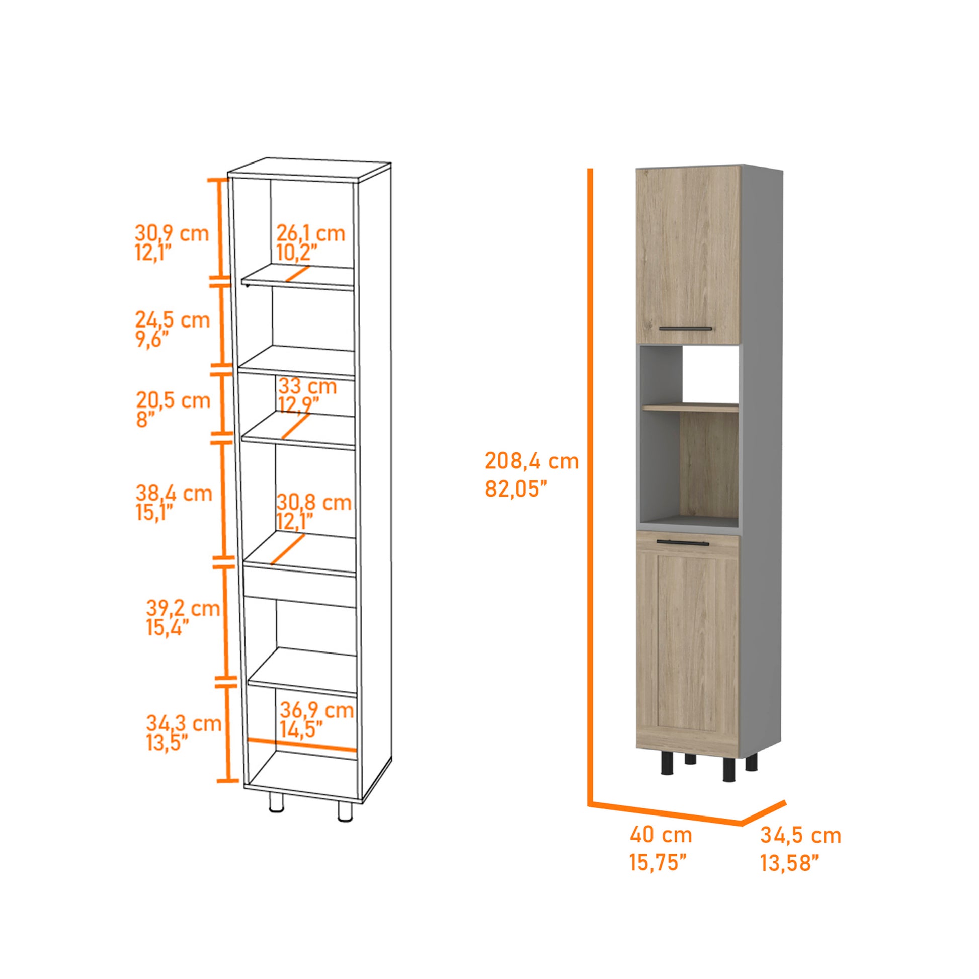 Tall modern pantry cabinet in light oak wood veneer