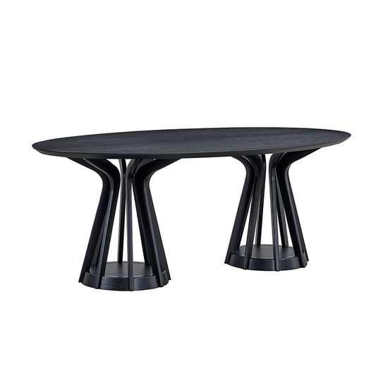 Modern black oval dining table with sculpted base