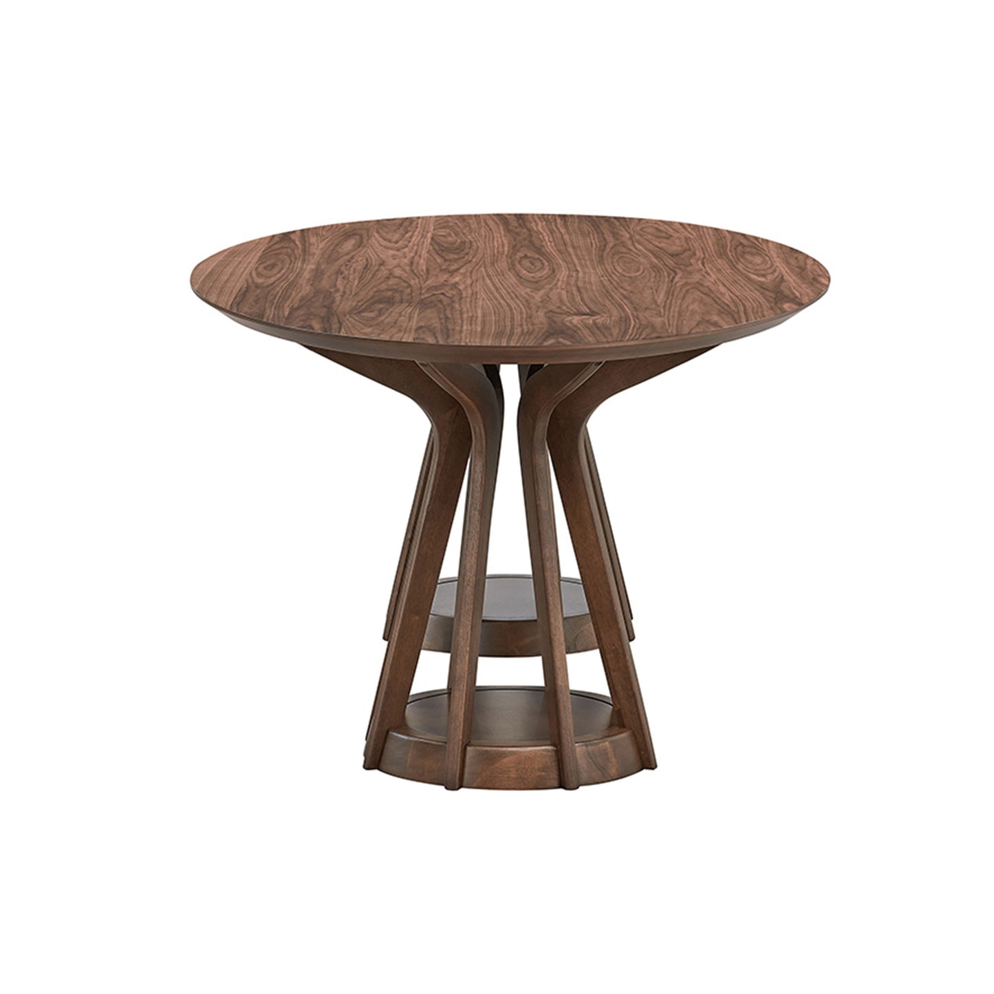 Round walnut wood bar table with tiered base