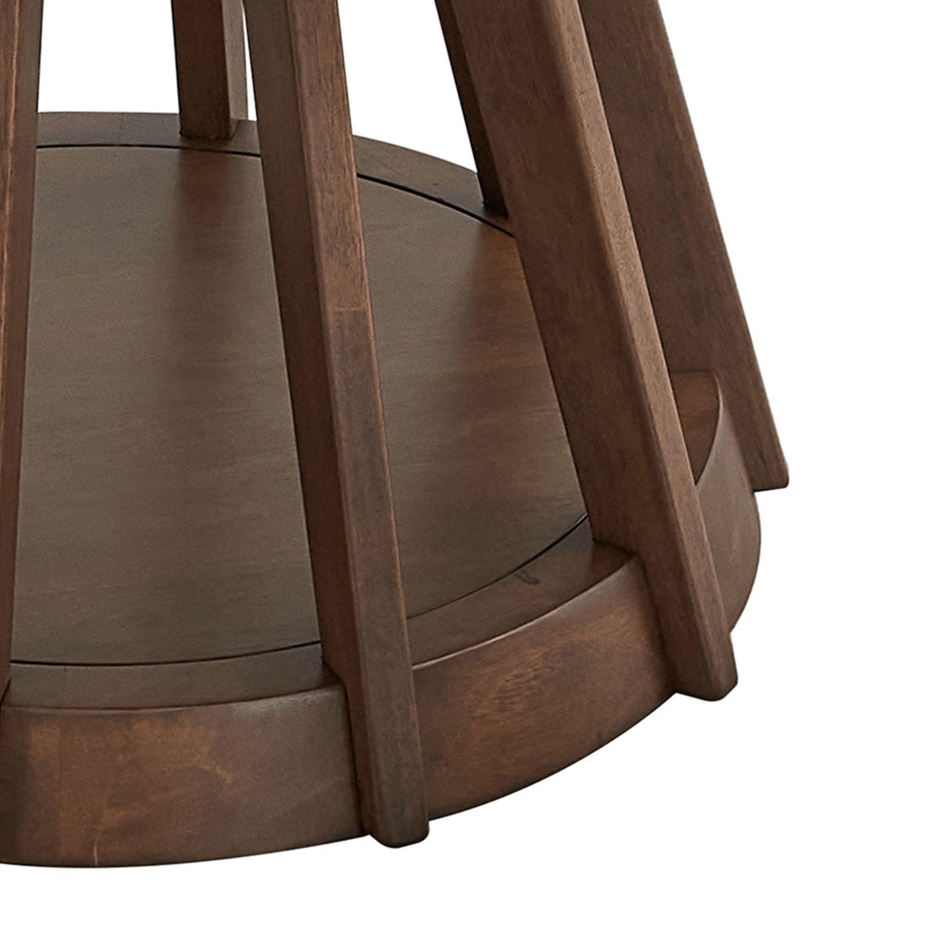 Dark wood accent table base with slatted design