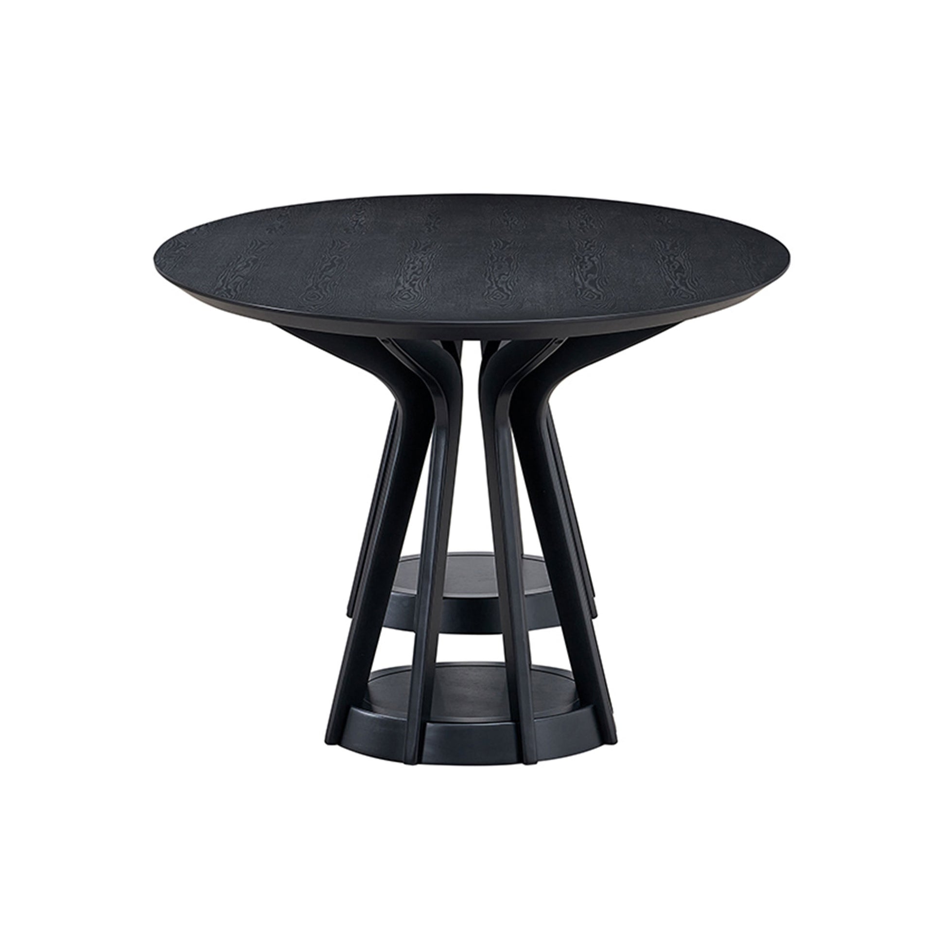 Dark oakeffect round dining table with sculpted base
