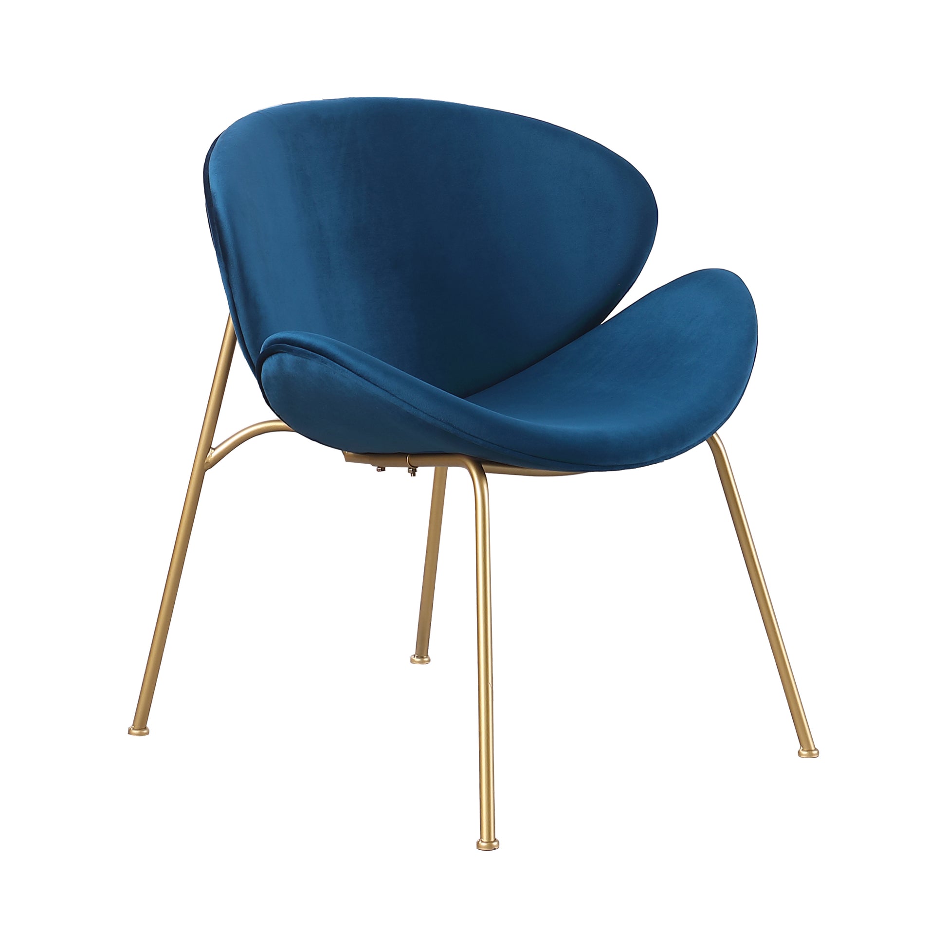 Deep blue velvet accent chair with elegant gold metal legs