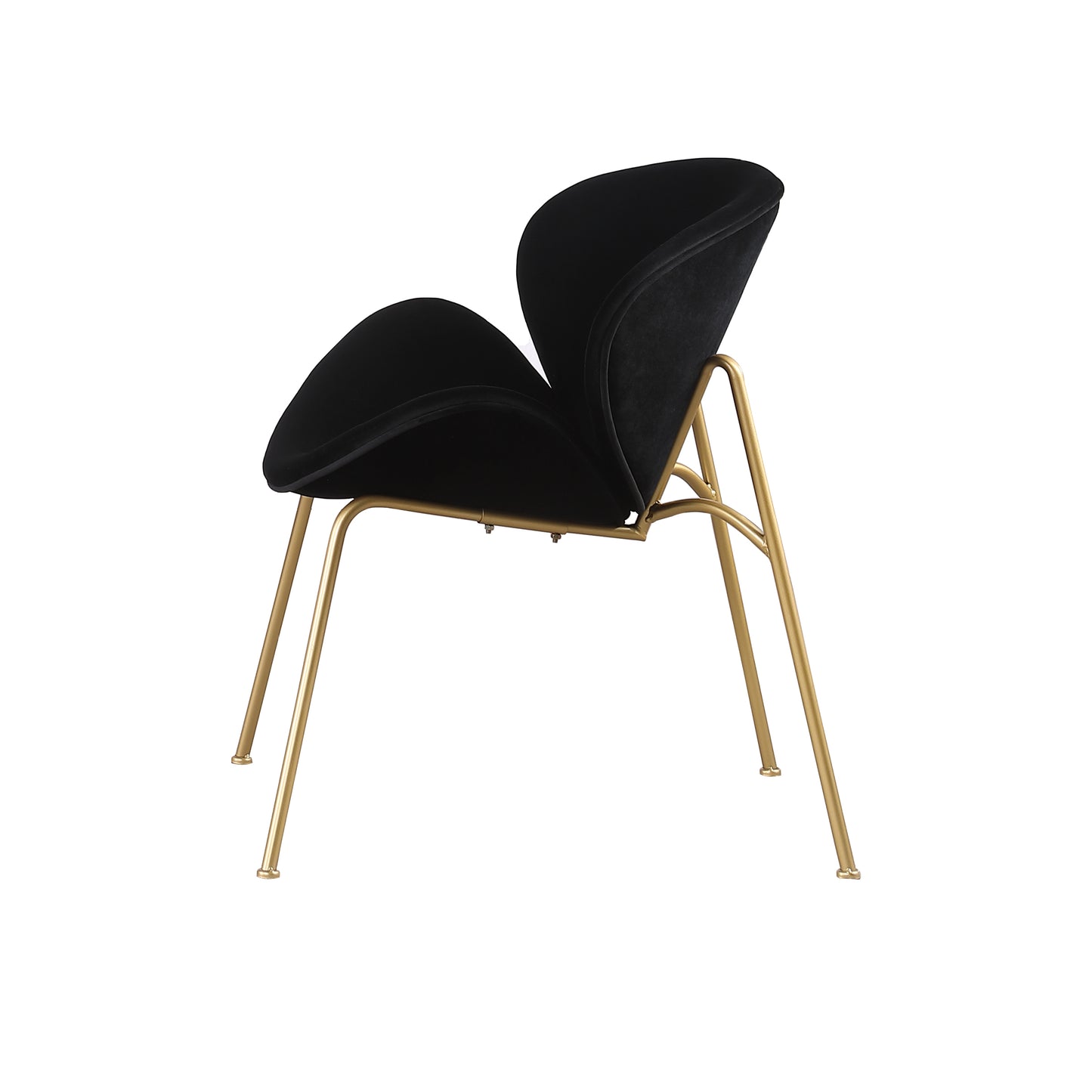 Black velvet modern accent chair with gold metal legs