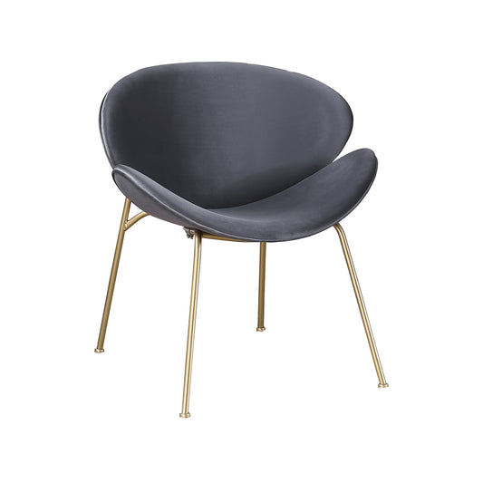 Dark grey velvet accent chair with sleek gold legs