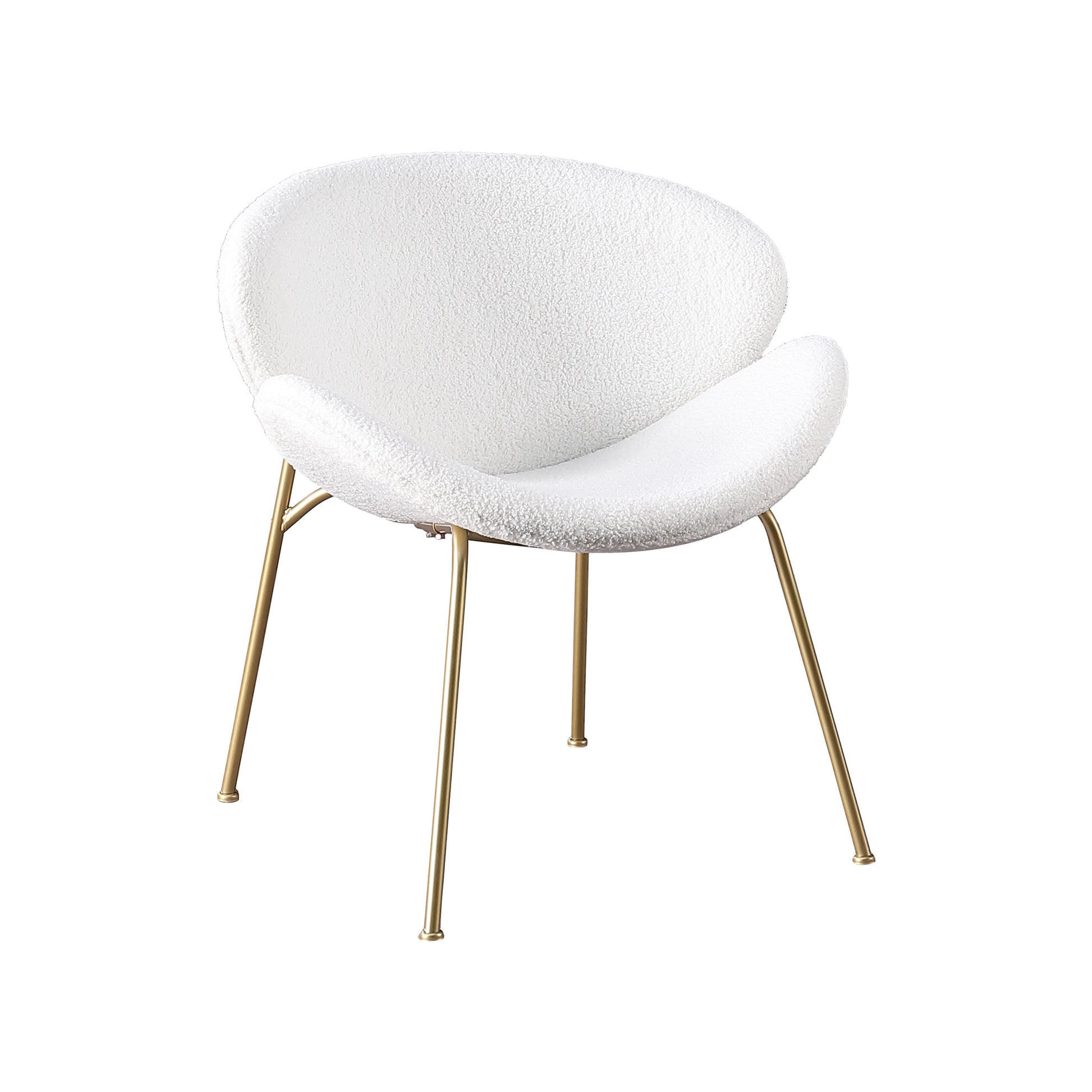 White boucle armchair with gold metal legs