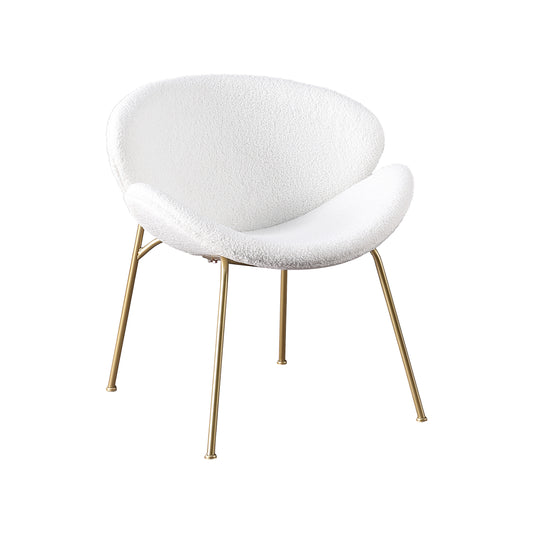 White boucle armchair with gold metal legs