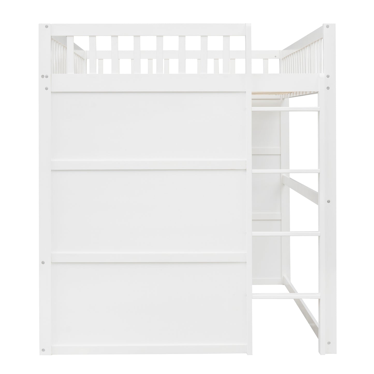 White wooden loft bed frame with ladder for kids