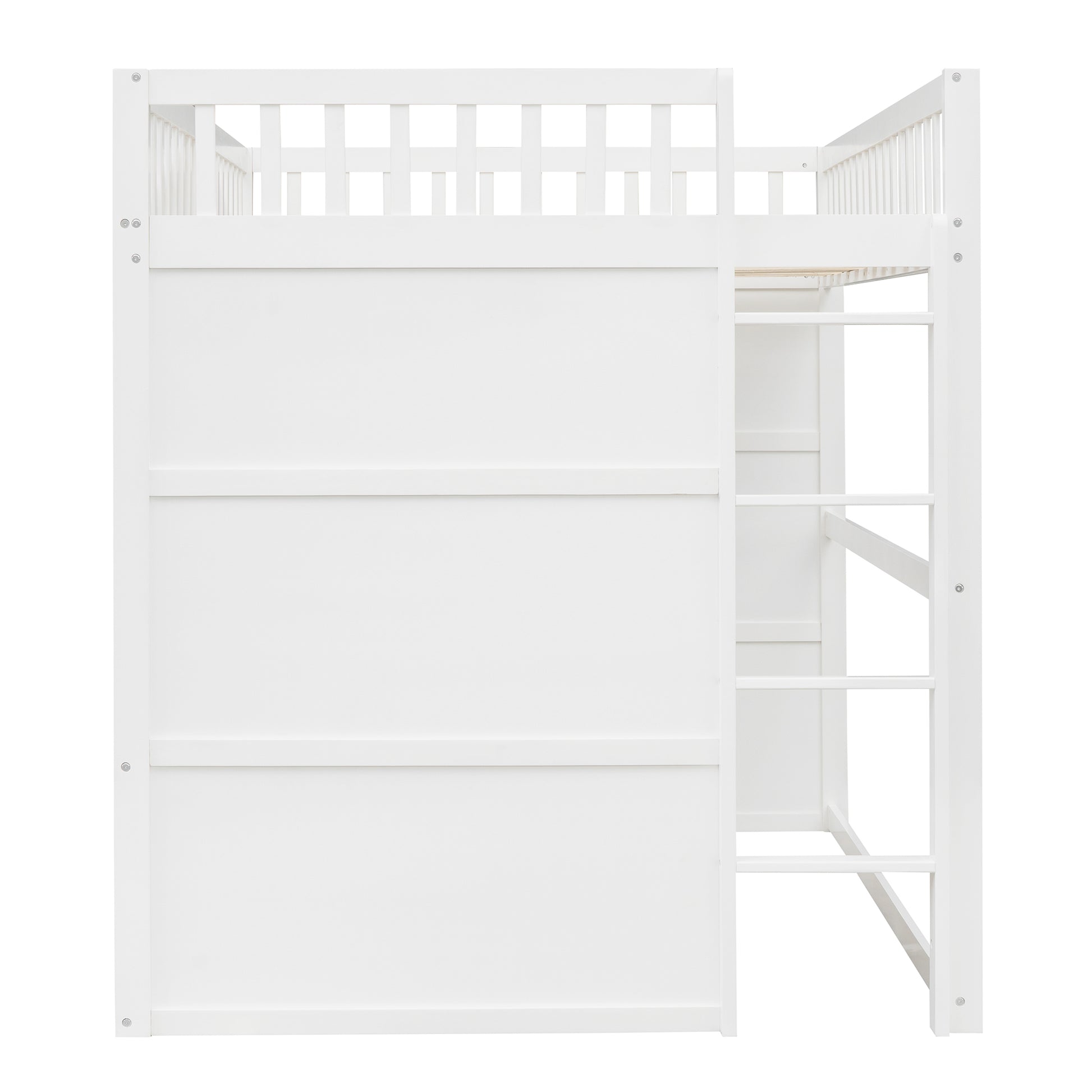 White wooden loft bed frame with ladder for kids