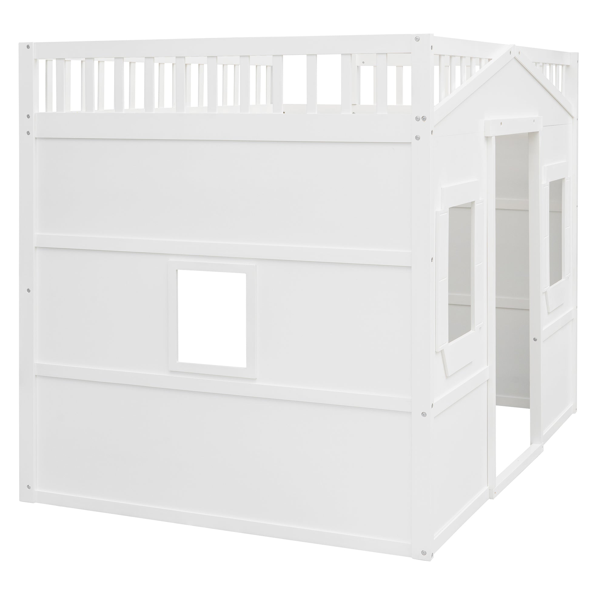 White wooden house bed frame with railing