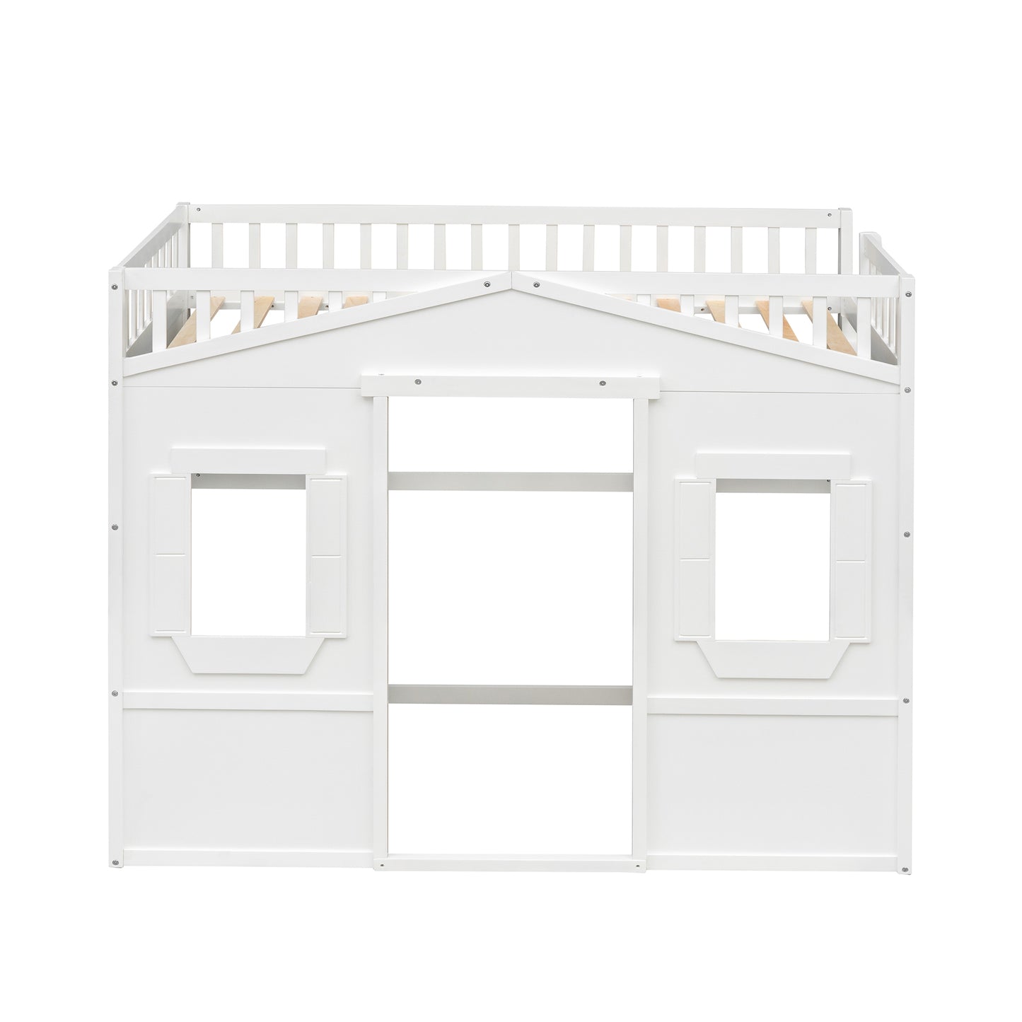 White wooden house loft bed with railing