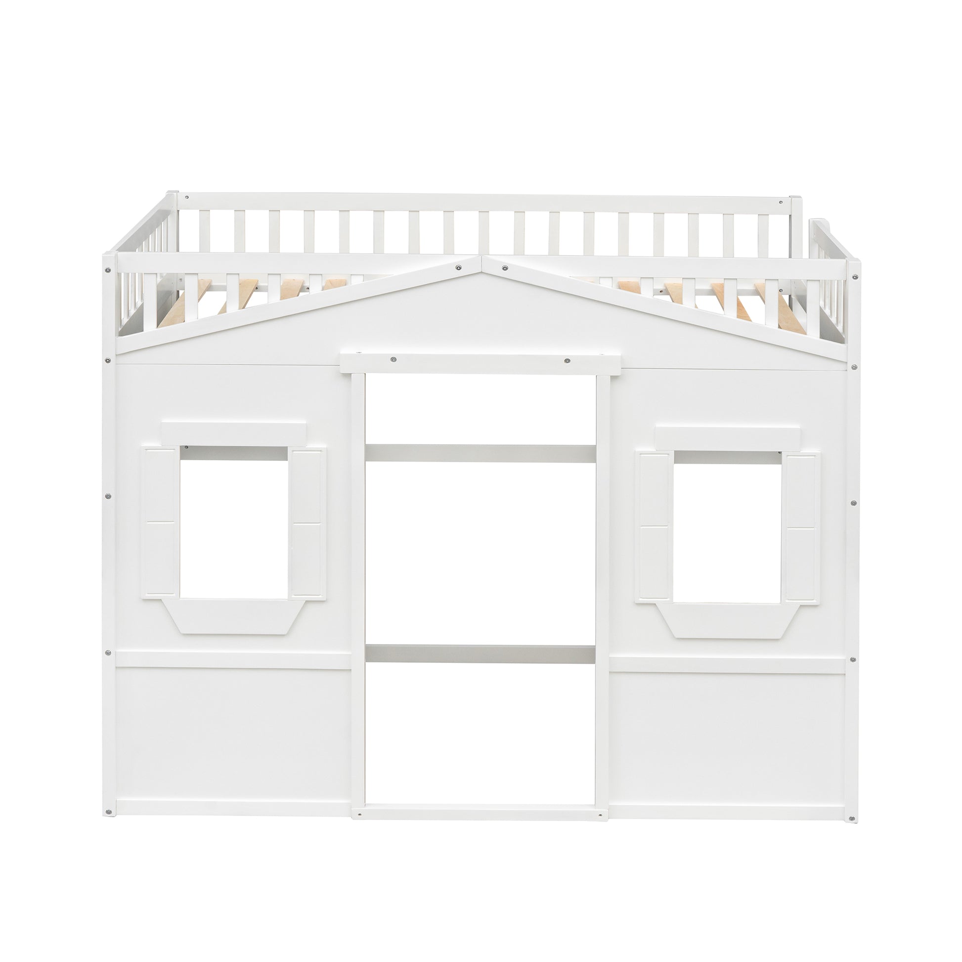 White wooden house loft bed with railing