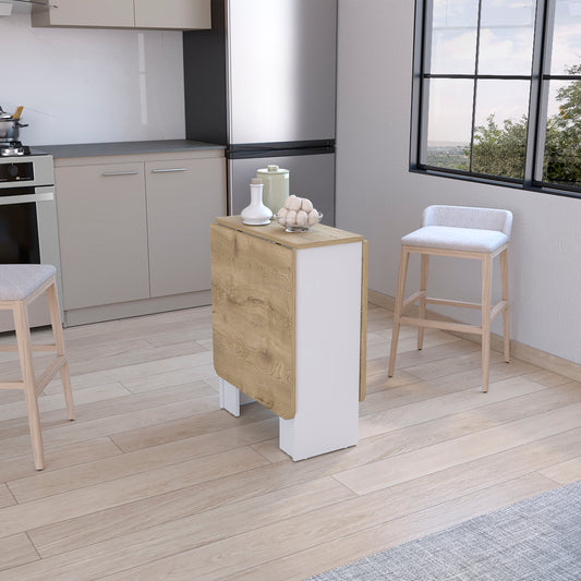 Compact dropleaf dining table with oak veneer top and white sides