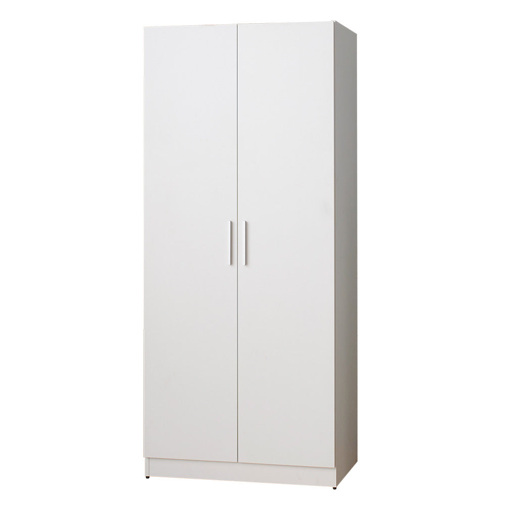 Modern white twodoor wardrobe with sleek silver handles