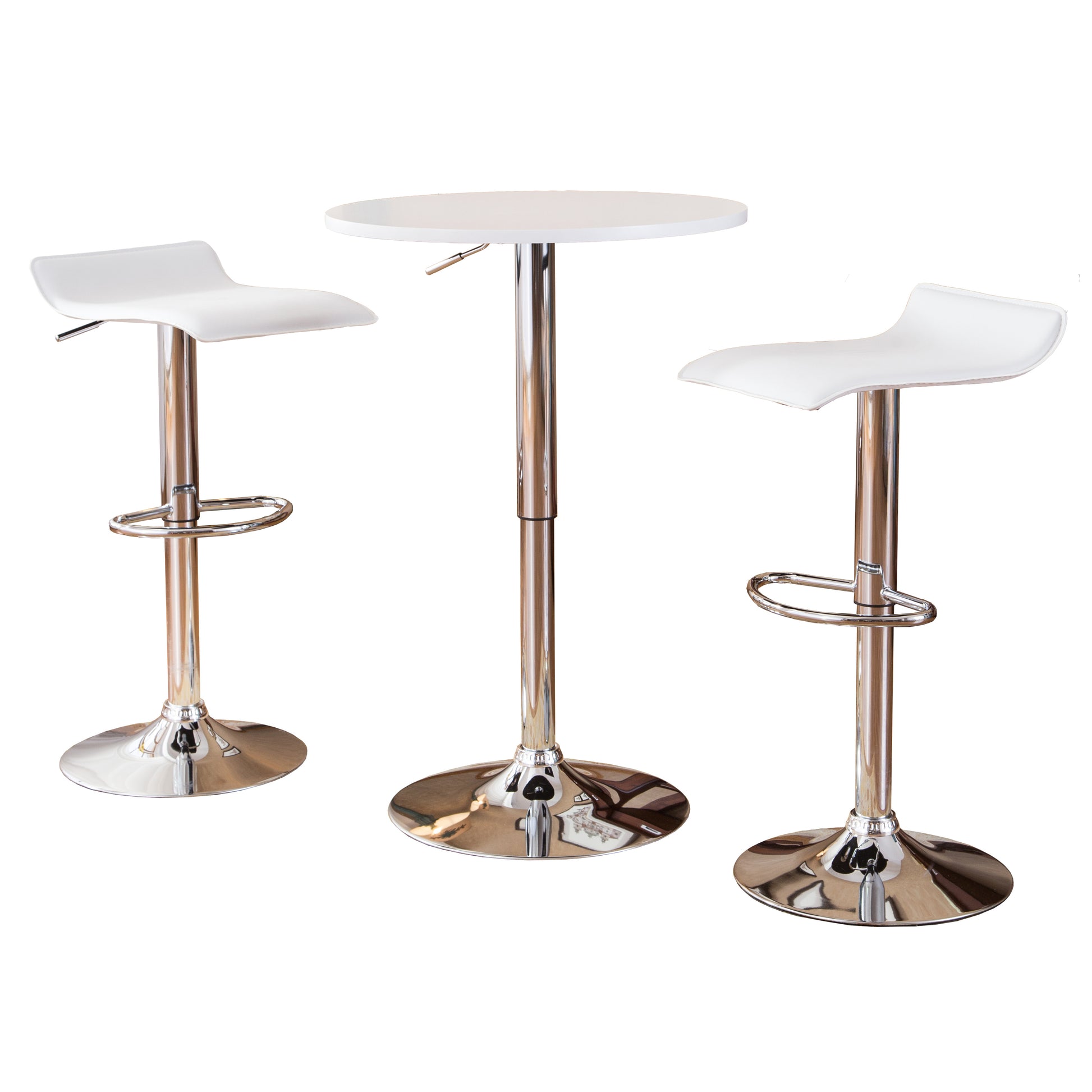 White adjustable bar stool with chrome base and footrest