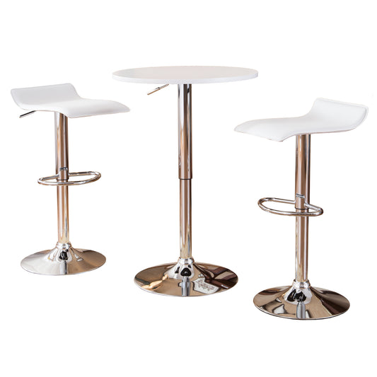 White adjustable bar stool with chrome base and footrest