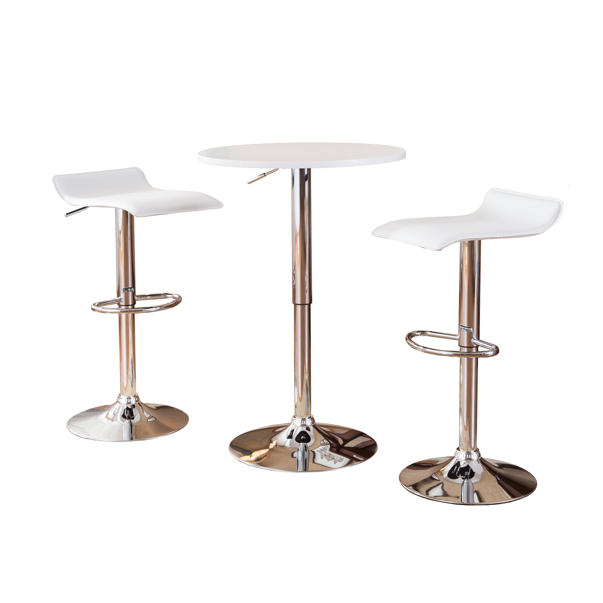 White adjustable bar stool with chrome base and footrest