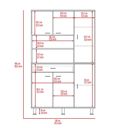 Line drawing blueprint of a modern cabinet showing dimensions