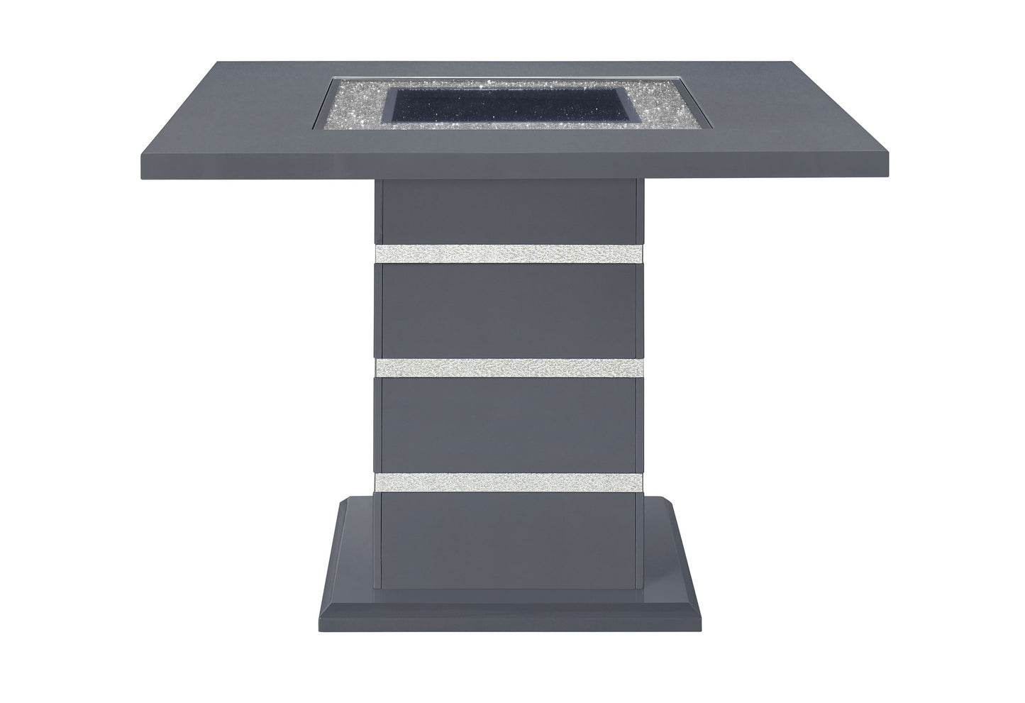 Square contemporary coffee table in dark gray with reflective crystal inlay