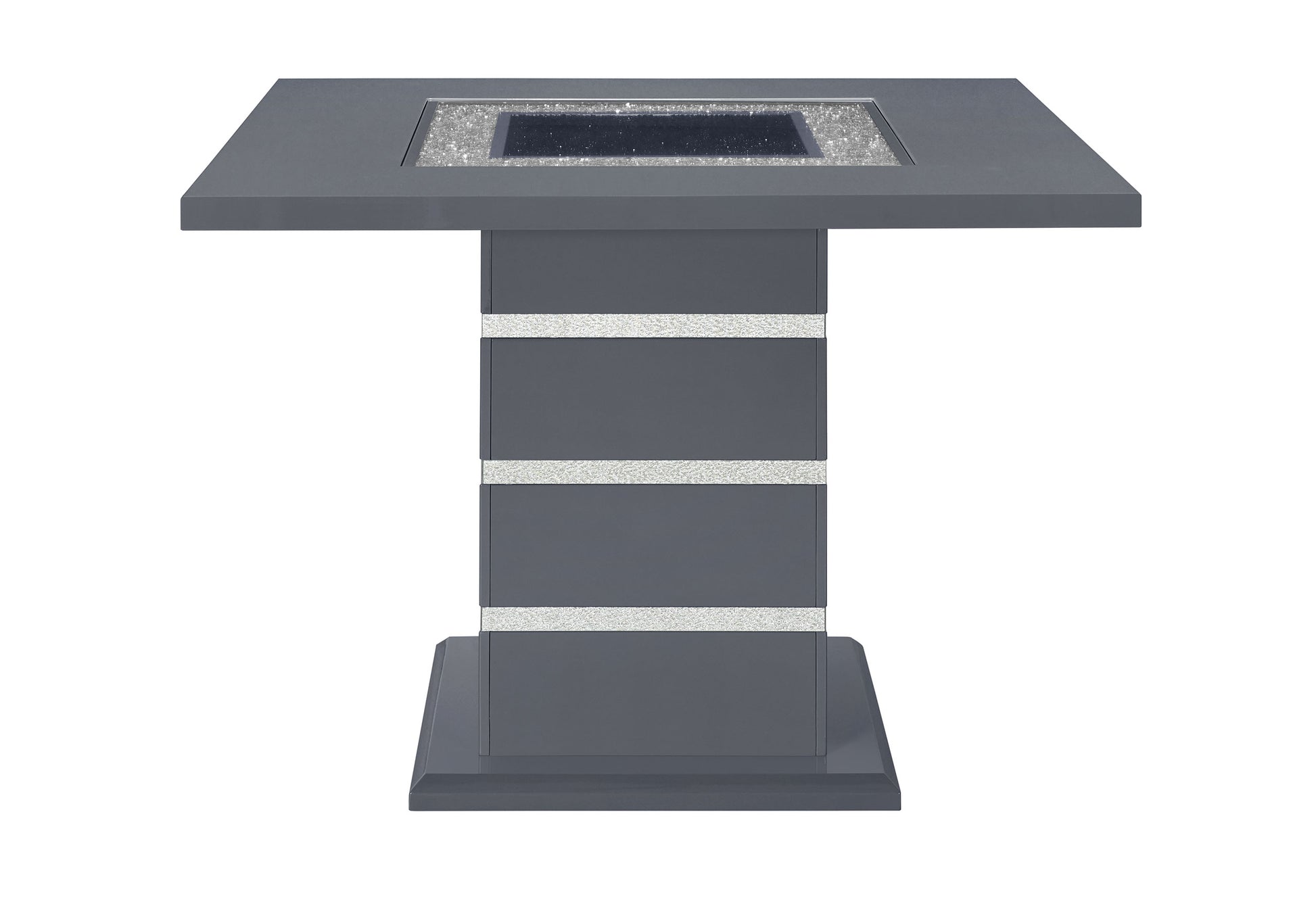 Square contemporary coffee table in dark gray with reflective crystal inlay
