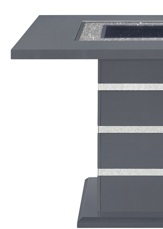 Modern grey fire pit table with sparkling glass accents