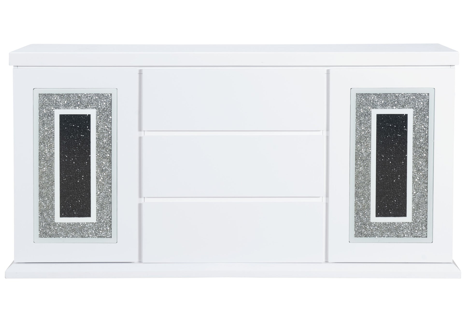 White mirrored cabinet with crushed diamond accents