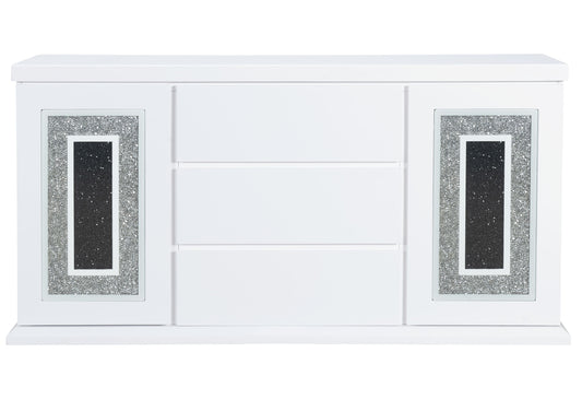 White mirrored cabinet with crushed diamond accents