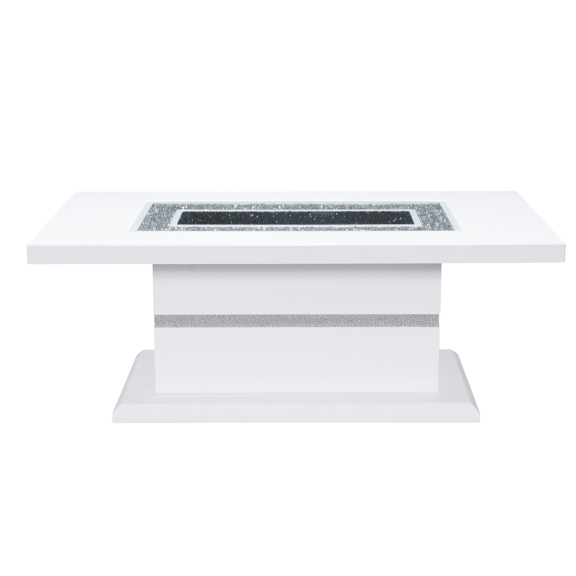 White contemporary coffee table with diamond crush inlay