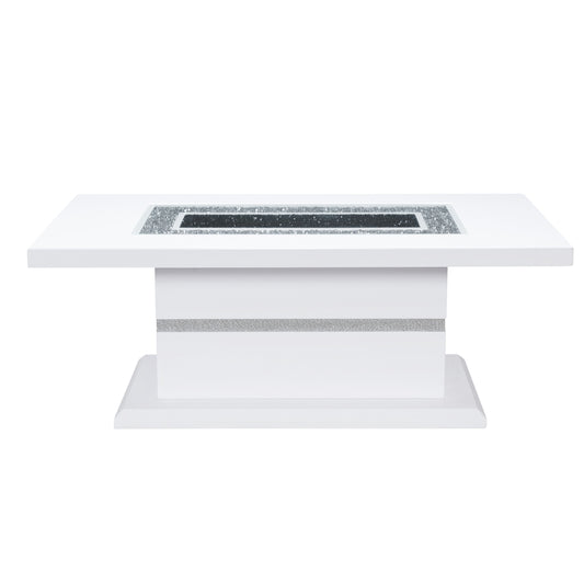 White contemporary coffee table with diamond crush inlay